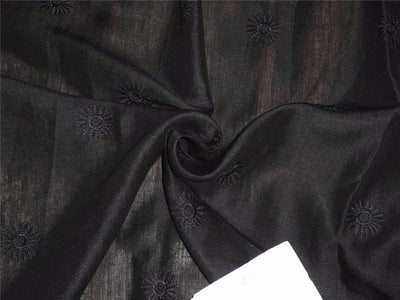 Jet Black Linen Fabric 54&quot; Embroidered