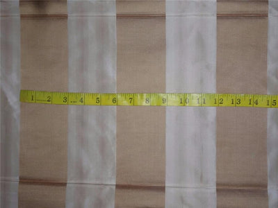 100% Pure Silk Taffeta Fabric Cream x Gold Satin colour Stripes 54&quot; wide TAF#S139[14]