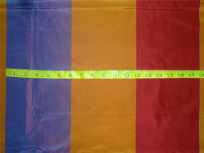 100% Pure Silk Taffeta Fabric Gold,Red x Blue Stripes 54" wide TAF#S139[7]