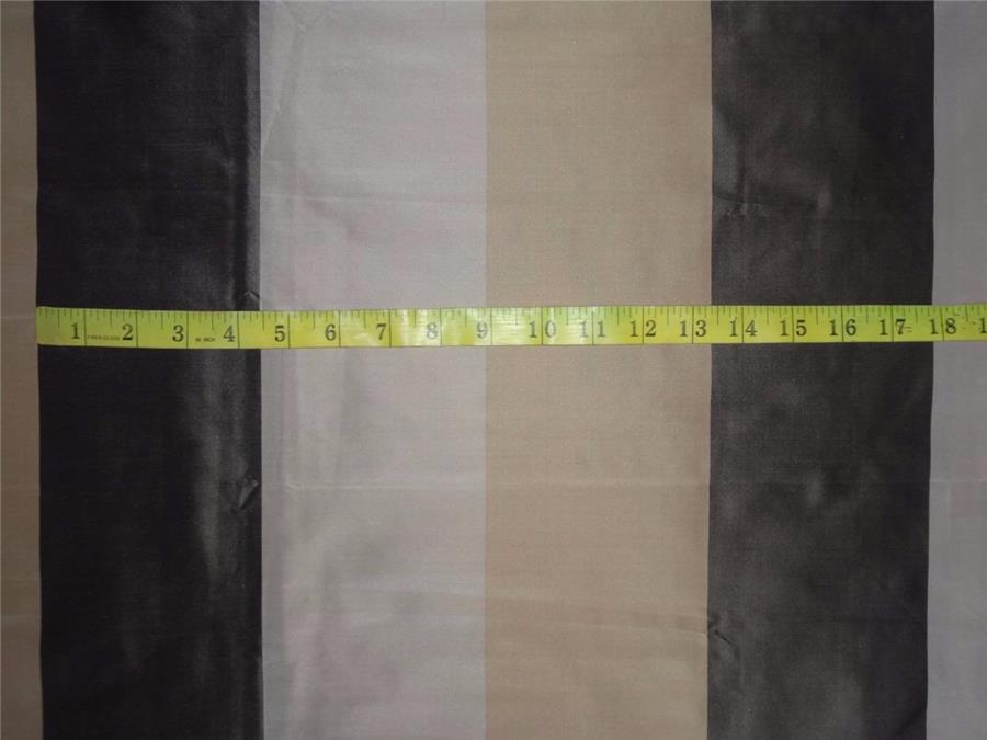 100% Pure Silk Taffeta Fabric Gold,Caremel,Charcoal Stripes 54" wide TAF#S139[11]