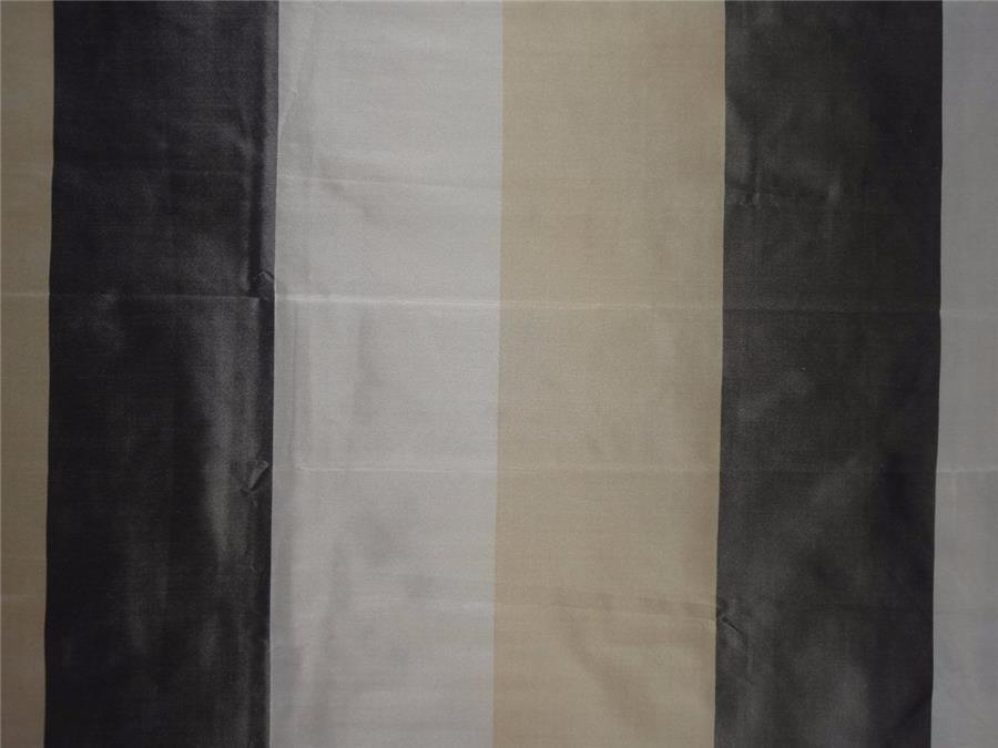 100% Pure Silk Taffeta Fabric Gold,Caremel,Charcoal Stripes 54" wide TAF#S139[11]
