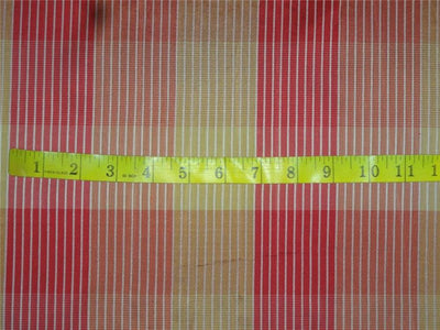 100% Pure Silk Taffeta Plaid Fabric Red,Gold x Cream TAF#C53[3] 0.80 yards only TAF#C53[3]