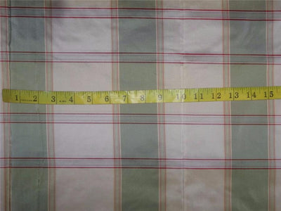 100%Pure Silk Taffeta Plaid Fabric Green Red x Cream TAF#C53[2]