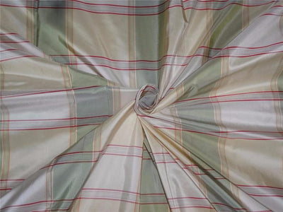 100%Pure Silk Taffeta Plaid Fabric Green Red x Cream TAF#C53[2]