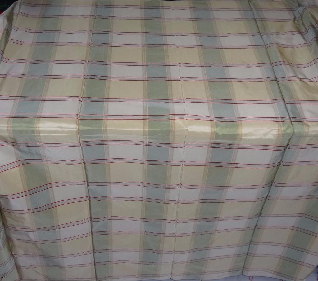 100%Pure Silk Taffeta Plaid Fabric Green Red x Cream TAF#C53[2]