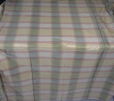 100%Pure Silk Taffeta Plaid Fabric Green Red x Cream TAF#C53[2]