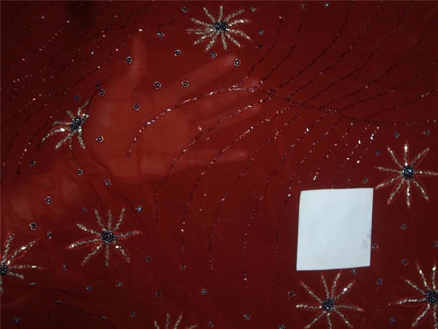 Embroidered Viscose Georgette Maroon x Beads Silver,Black,Blue Color