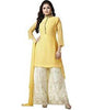 Embroidered Viscose Georgette Pale Yellow x Beads Silver,Blue Color