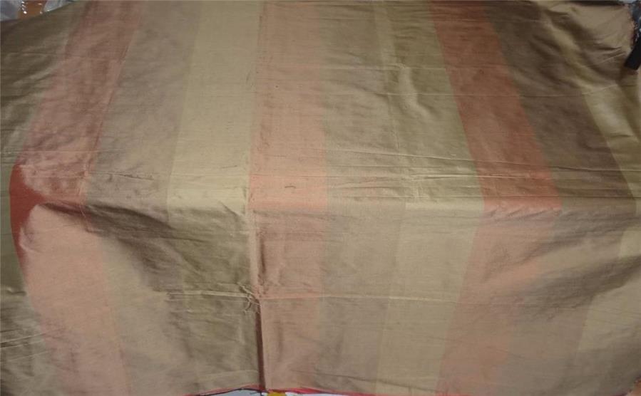 100% pure silk dupion red brown and olive colour stripe 54&quot; wide DUP#S34[3]