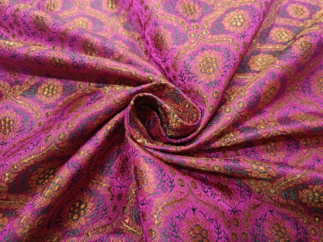 Silk Brocade fabric Pink,Green &amp; Rusty Gold BRO75[5]