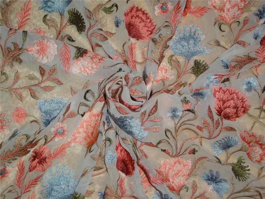 100%SILK georgette heavily embroidered 44&quot; B2#89[1]