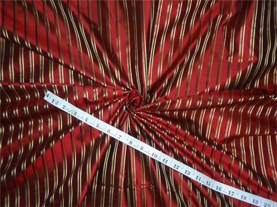 100% silk dupioni horizontal stripe wine/mustard and gold stripe 54" wide DUPS60{1}