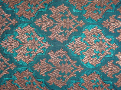 handloom woven mughal brocade fabric-green/black/gold mettalic* BRO271[3]