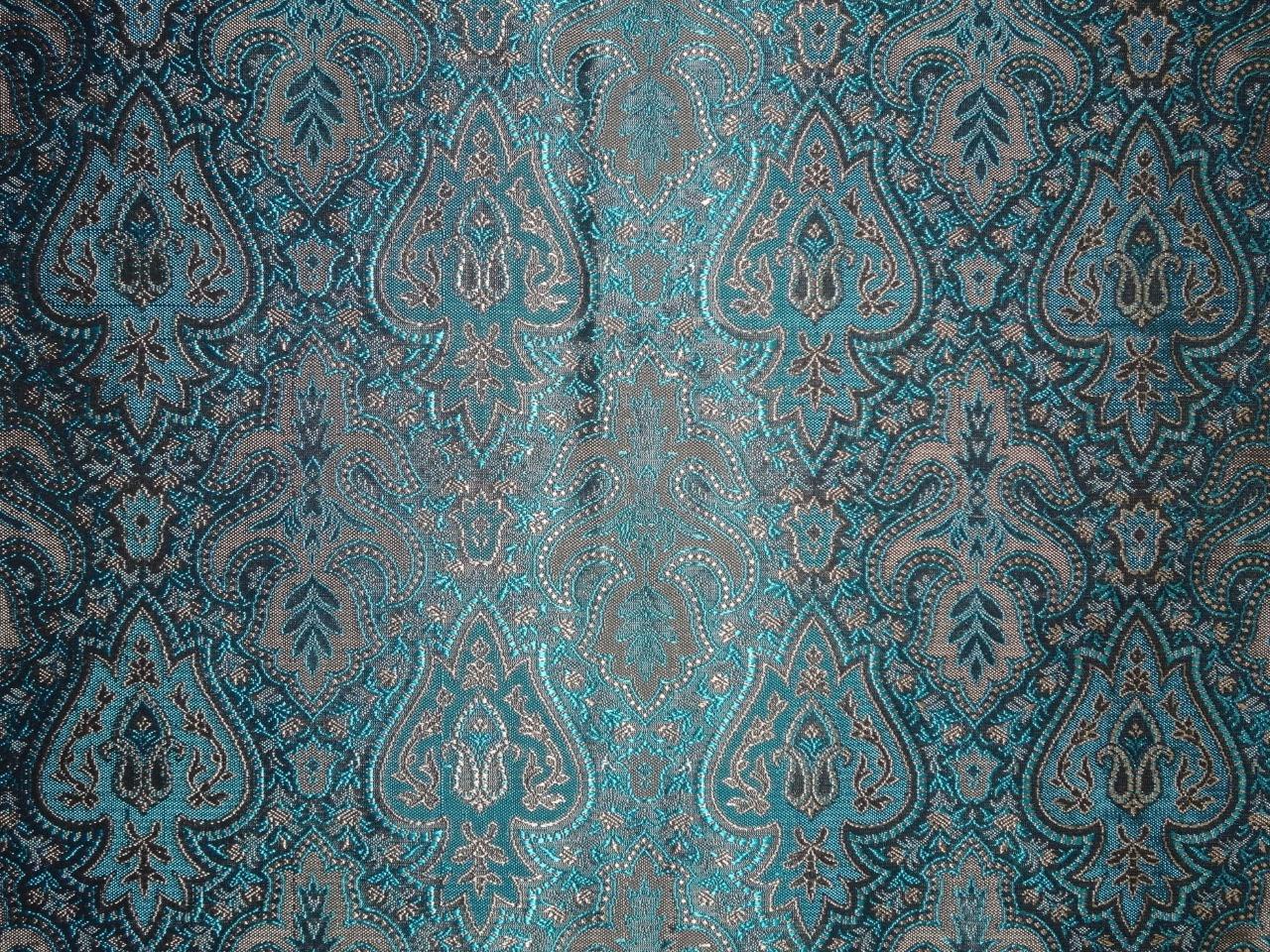 Silk brocade fabric blue, metallic gold and black color 44" wide BRO533[1]