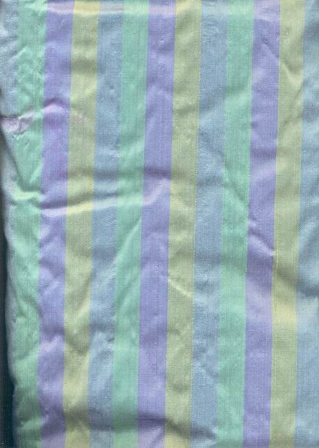 SILK DUPIONI 54&quot; ~green / lime/lavender stripes