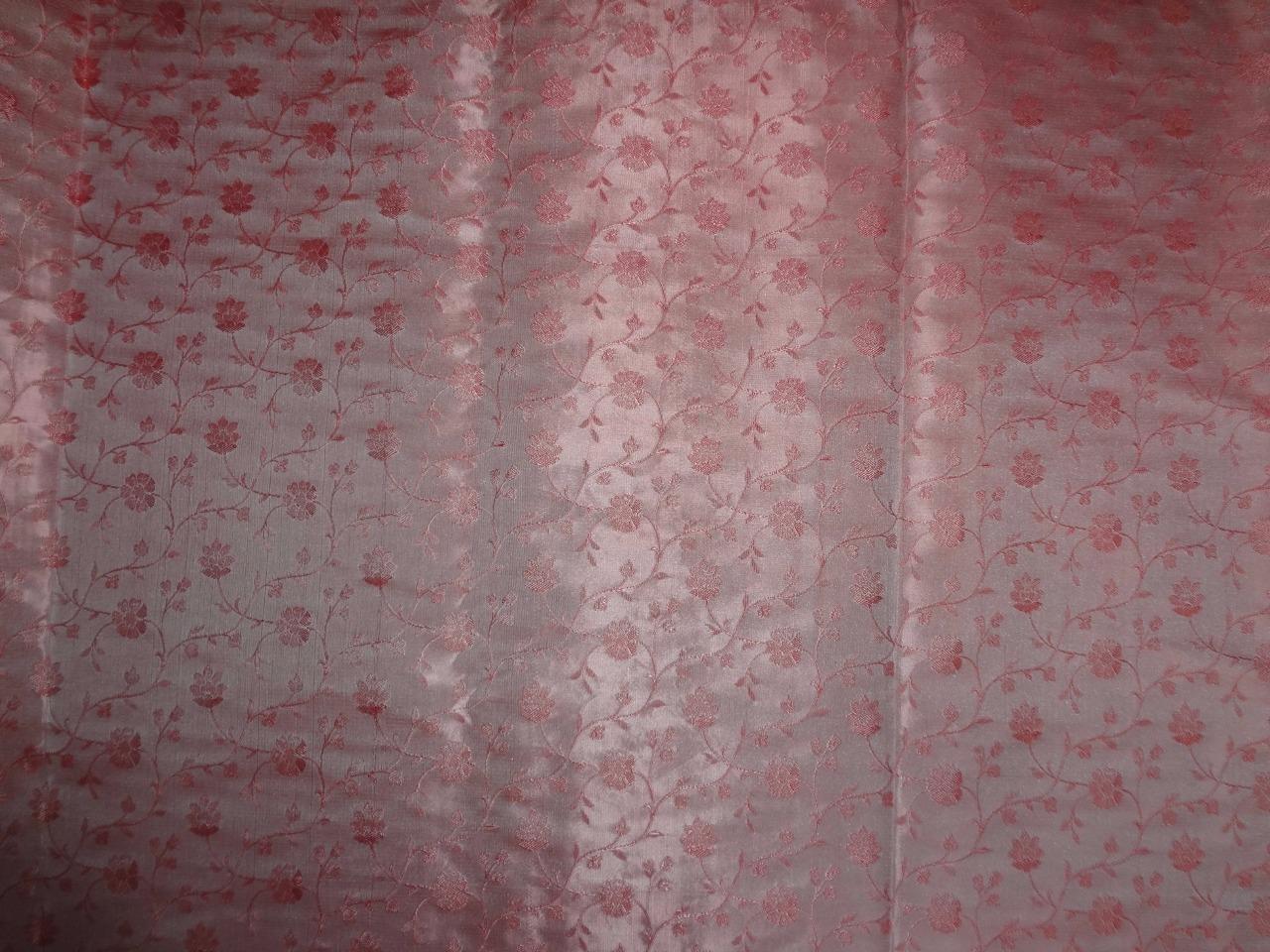 Silk brocade fabric coral floral color 44" wide BRO535[3]
