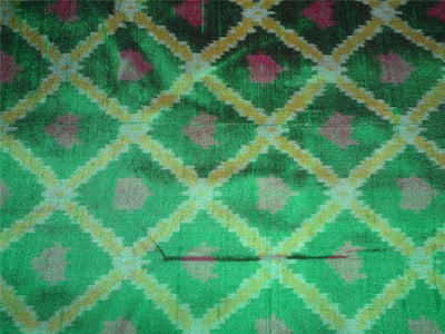 100% pure silk dupion ikat fabric green colour 44&quot; wide