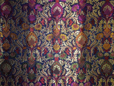 Heavy Silk Brocade Fabric black metallic gold & multi color 44" WIDE BRO539[1]