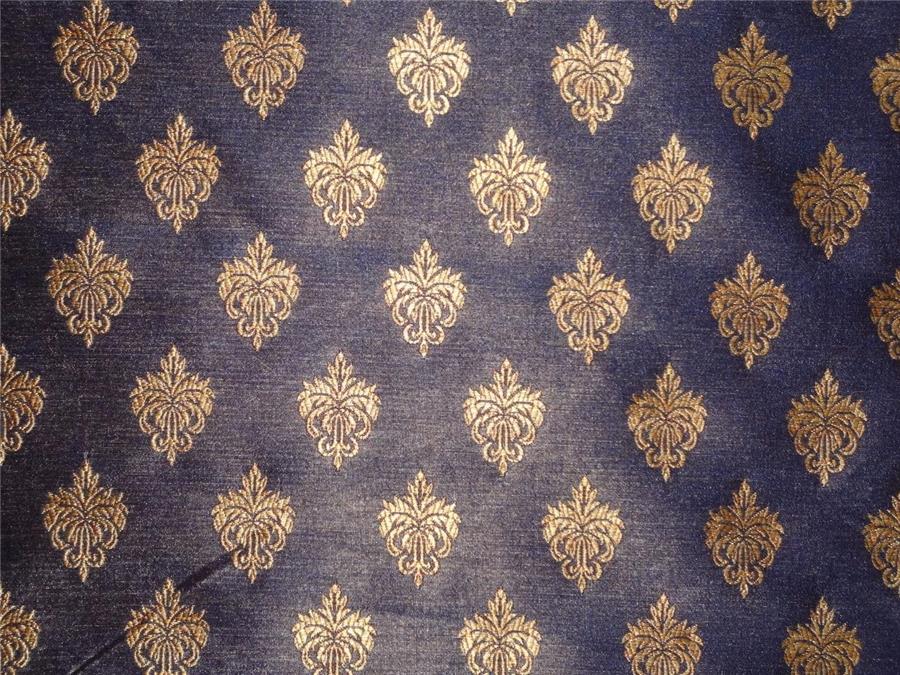 Silk Brocade fabric metalic gold and navy blue Color 50" wide BRO541[3]