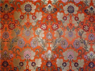 Silk Brocade Fabric bright orange metallic gold & multi color 36" wide BRO545[3]