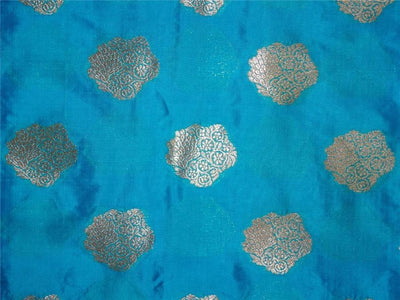 100% silk brocade turquoise blue X mettalic gold color 44" wide BRO493[6]