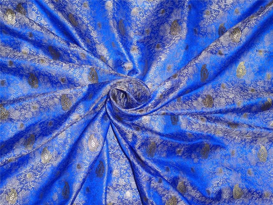 Brocade Fabric blue silver x metallic gold 44&quot; single length 4.35