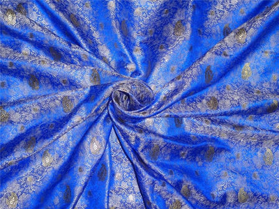 Brocade Fabric blue silver x metallic gold 44&quot; single length 4.35