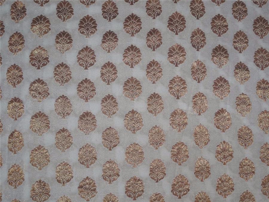 SILK Georgette Fabric Ivory x Metallic Gold Motif 44&quot;