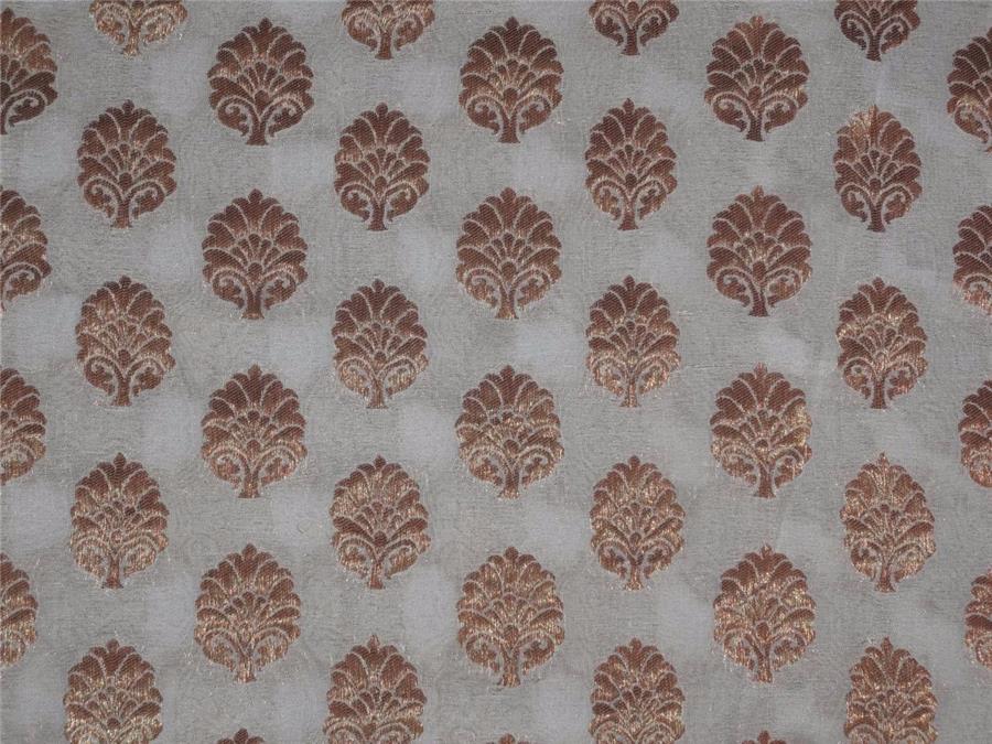 SILK Georgette Fabric Ivory x Metallic Gold Motif 44&quot;