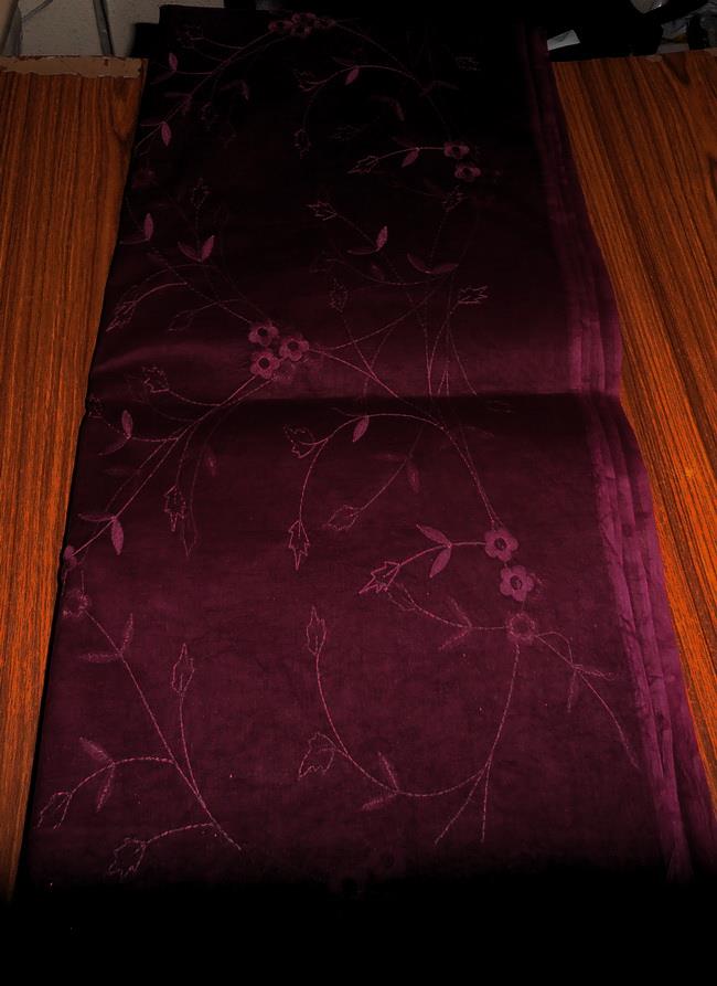 cotton organdy fabric 44&quot;-dark aubergine  embroidery
