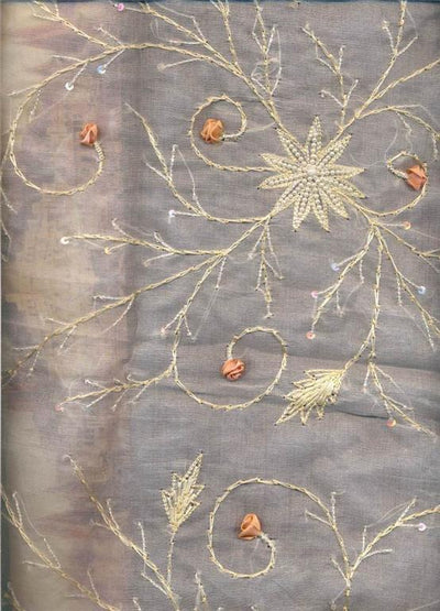 silk organza fabric- rose embroidery /beads/flowers 44&quot;