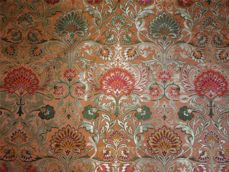 Heavy BROCADE FABRIC orange,hot pink &amp; Metallic GOLD COLOR