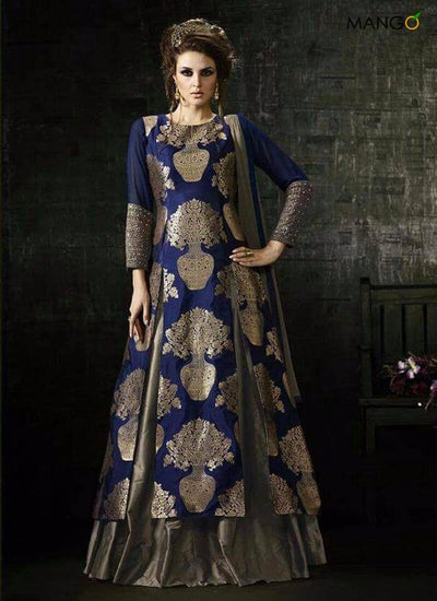 Reversible Brocade fabric royal blue x gold 56&quot; BRO563[2]