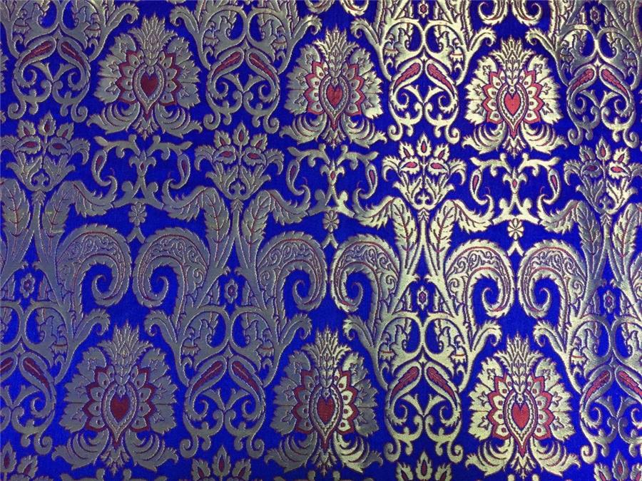 Heavy Silk Brocade Fabric royal blue red x metallic gold color
