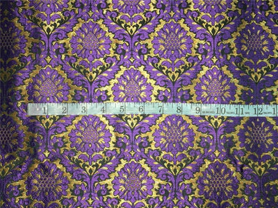 Heavy Silk Brocade Fabric purple green x metallic gold color