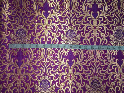 Heavy Silk Brocade Fabric purple royal blue x metallic gold color