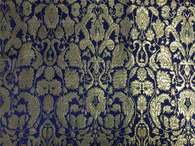 Heavy Silk Brocade Fabric navy blue x metallic gold color Bro566[2]