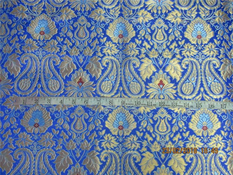 Heavy Silk Brocade Fabric royal blue turquoise blue x metallic gold