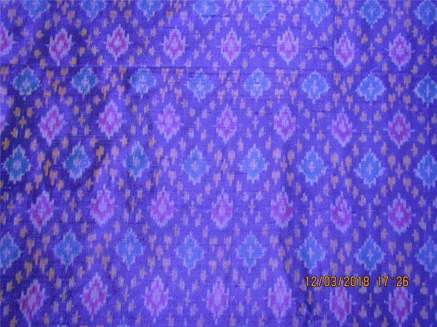 100% pure silk dupion ikat fabric yellow royal blue x purple colour 44" wide DUP_PRINT_8375