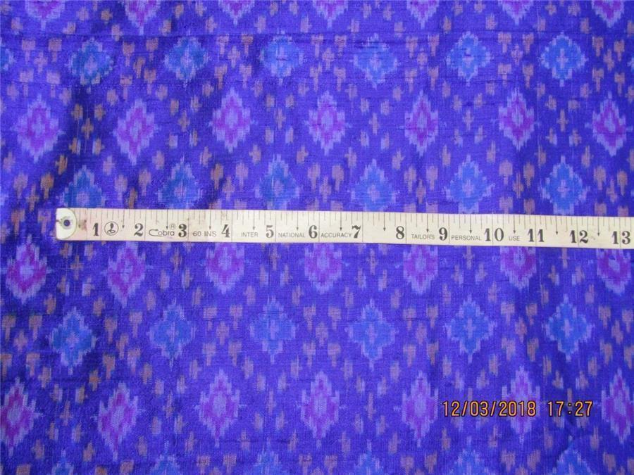 100% pure silk dupion ikat fabric yellow royal blue x purple colour 44" wide DUP_PRINT_8375