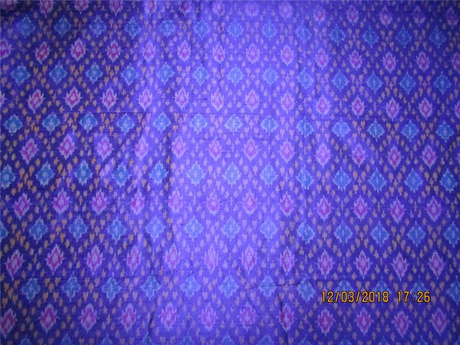 100% pure silk dupion ikat fabric yellow royal blue x purple colour 44" wide DUP_PRINT_8375