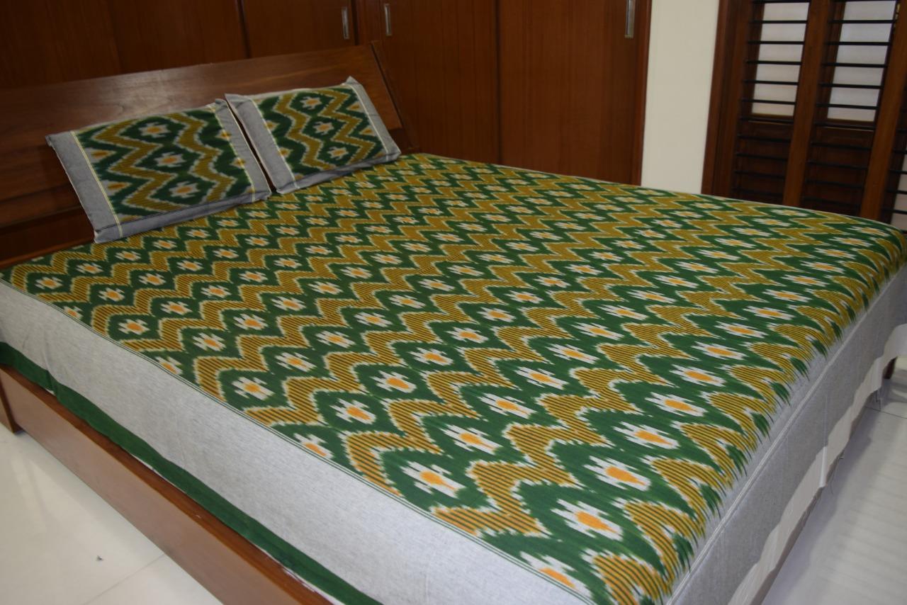 100% pure silk dupion ikat fabric green x maroon colour 44" wide