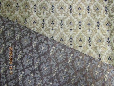 Reversible Brocade fabric grey gold x navy blue Color 60&quot;