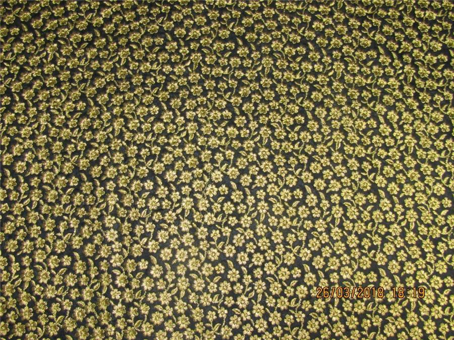 Silk Brocade fabric Black x metallic gold color with embroidery 44&quot;