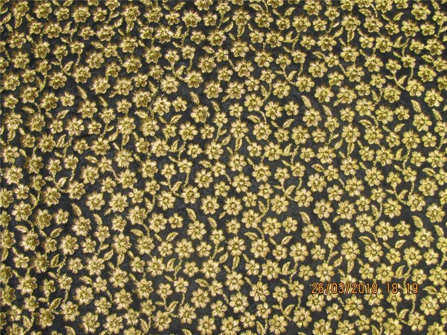 Silk Brocade fabric Black x metallic gold color with embroidery 44&quot;[BRO575[6]]`