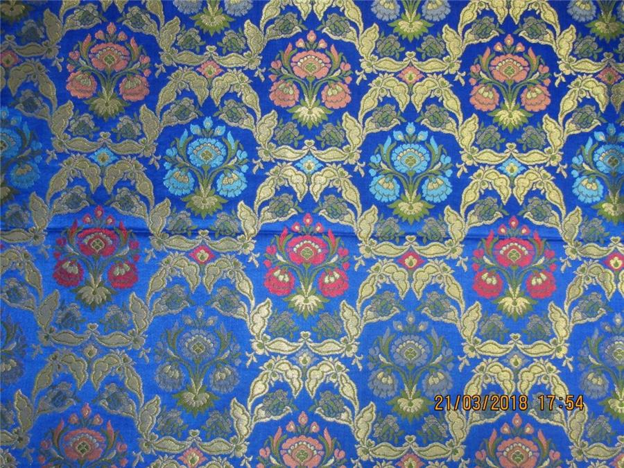 Silk Brocade Fabric royal blue green x metallic gold Bro568[4]