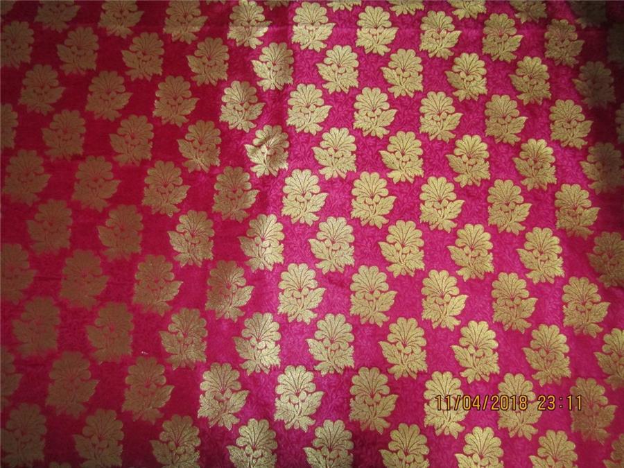 Silk Brocade fabric hot pink x metallic gold 44&quot;