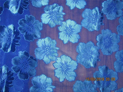 100% Silk burnout Fabric Blue color 44" wide [8461]