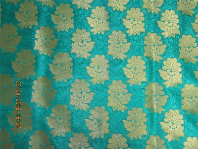 Silk Brocade fabric hot Green x metallic gold 44 inches wide