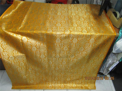 Silk brocade fabric mango yellow x metallic gold color 44&quot;